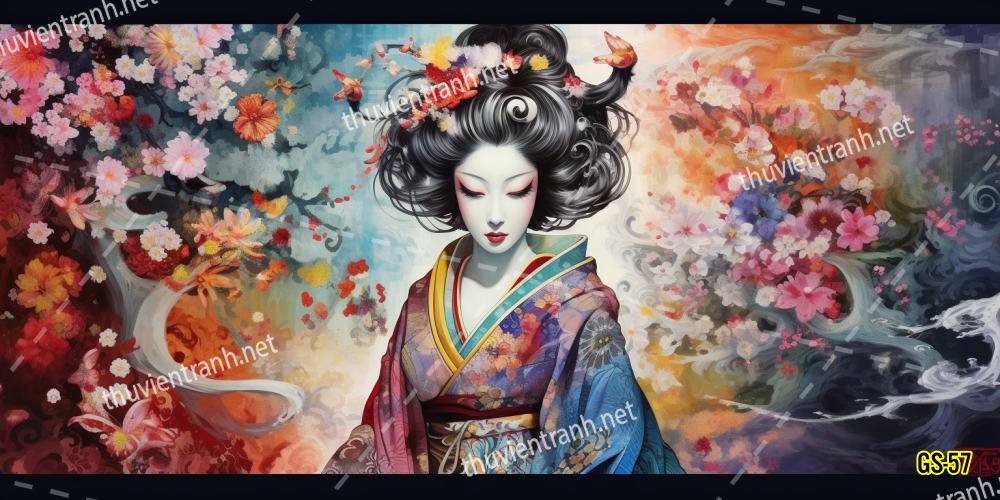 Tranh dán tường hoa cô gái Geisha Nhật Bản-GS-57 - Tranh tường chất lượng cao